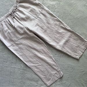 Hot Cotton Linen Pull-On Cropped Wide Leg Gaucho Pants Lagenlook Neutral Cream